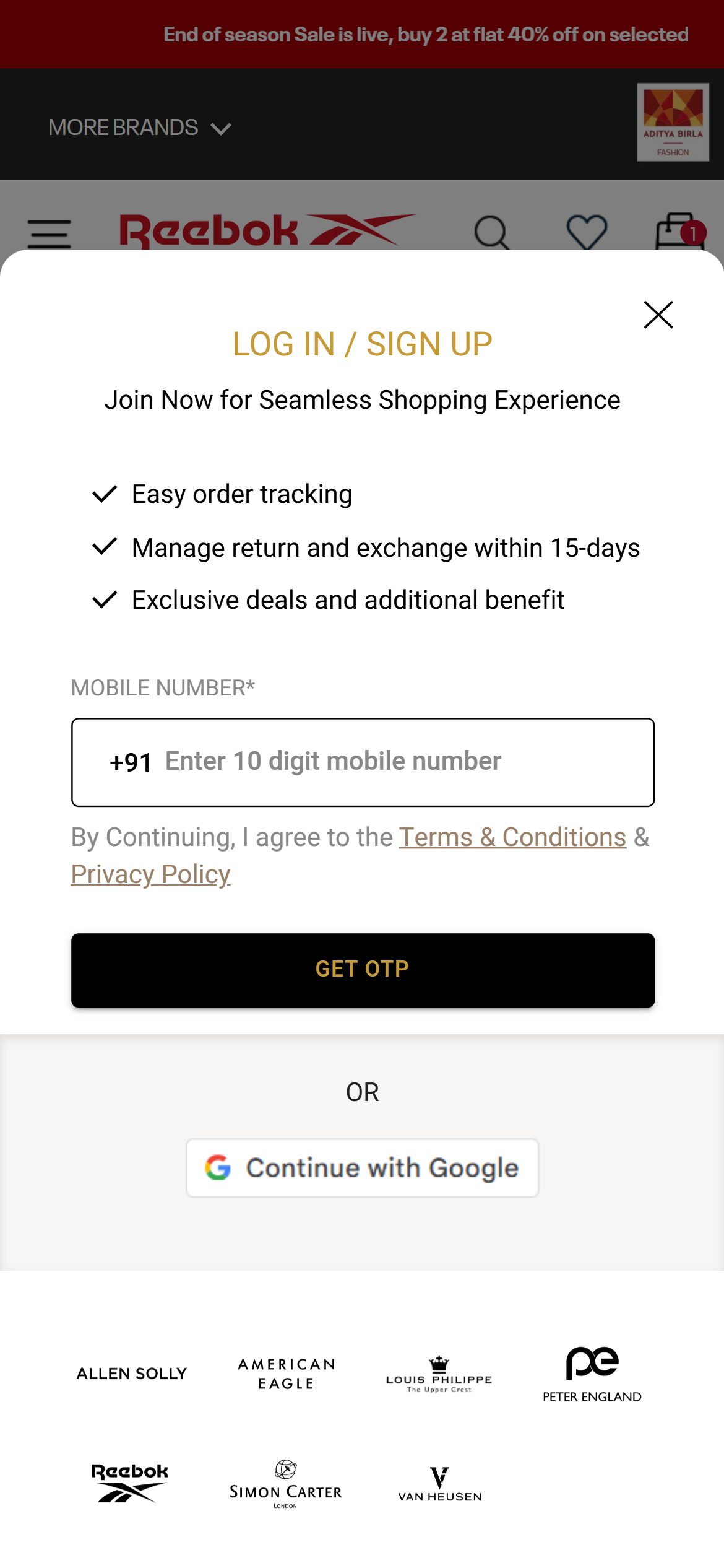 Reebok India — Mobile