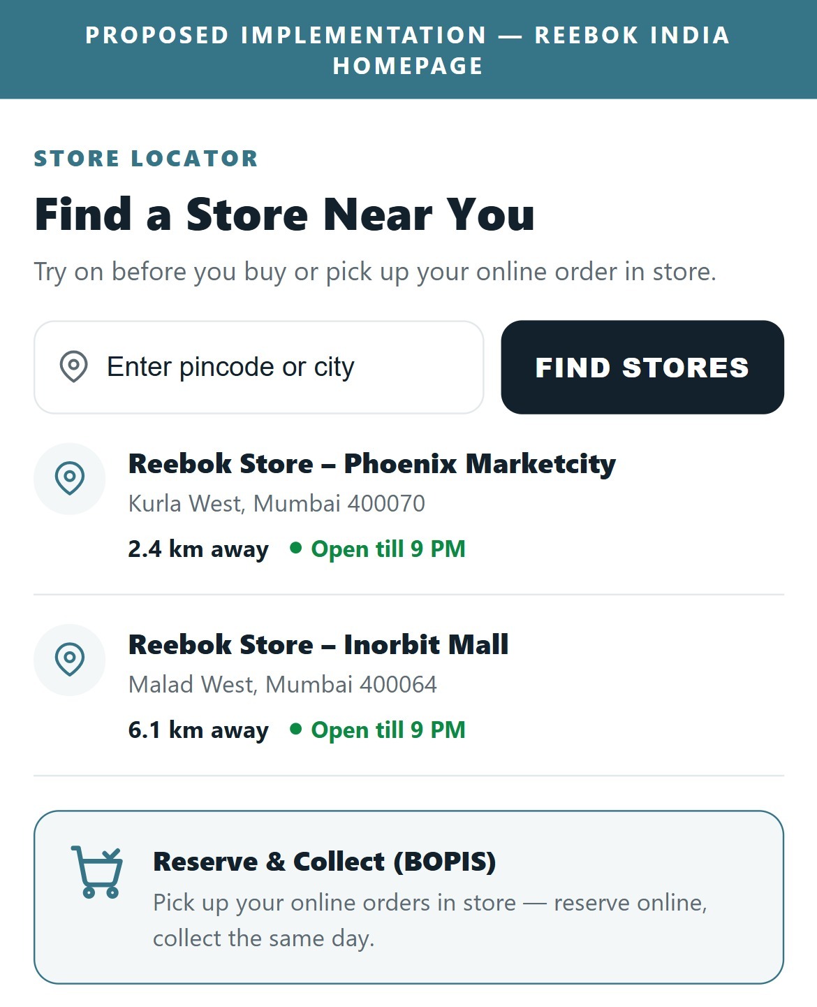 Proposed Implementation — Reebok India Homepage