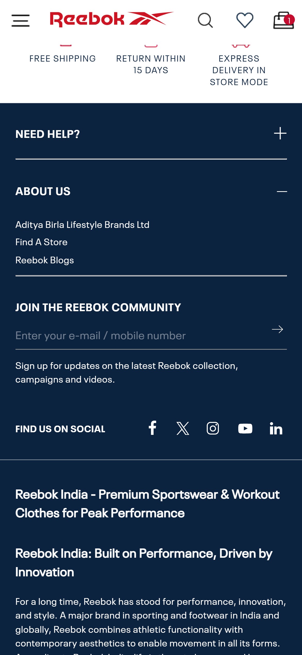 Reebok India — Mobile
